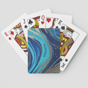 Abstract Flow Art-Blue and Gold- Playing Cards