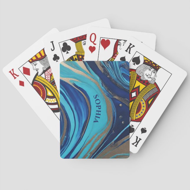 Abstract Flow Art-Blue and Gold- Playing Cards (Back)