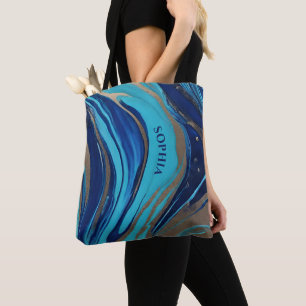 Abstract Flow Art-Blue and Gold- Tote Bag