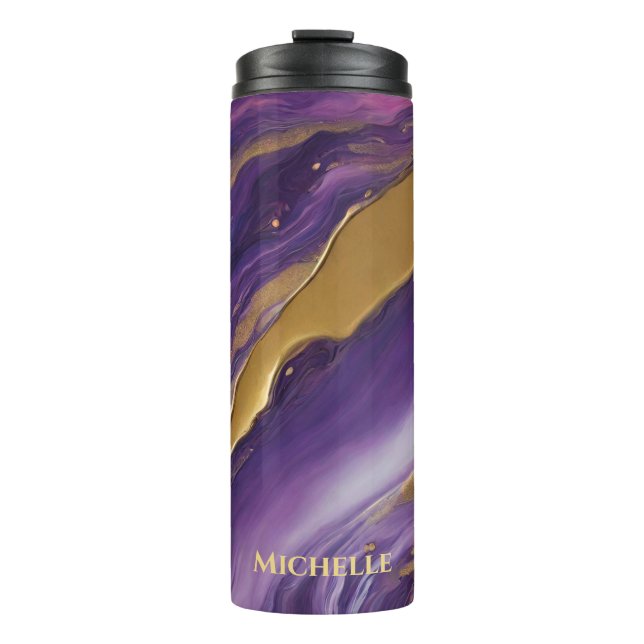 Abstract-Flow Art-Blue Pink Purple and Gold- Thermal Tumbler (Front)