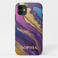 Abstract Flow Art-Blue Purple Pink and Gold-