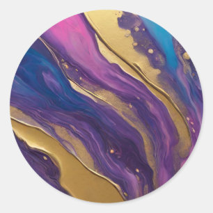 Abstract Flow Art-Blue Purple Pink and Gold- Classic Round Sticker