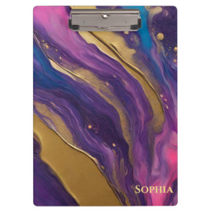 Abstract Flow Art- Blue Purple Pink and Gold- Clipboard