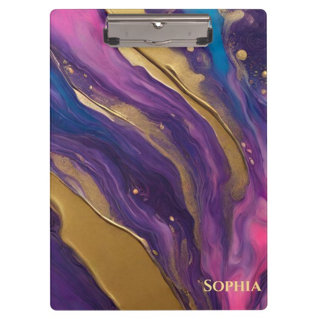 Abstract Flow Art- Blue Purple Pink and Gold- Clipboard (Front)