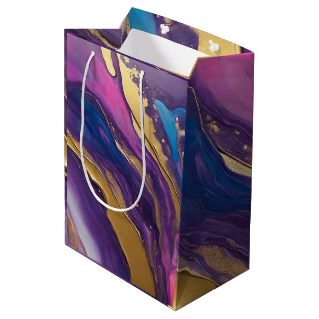 Abstract Flow Art-Blue Purple Pink and Gold- Medium Gift Bag (Back Angled)