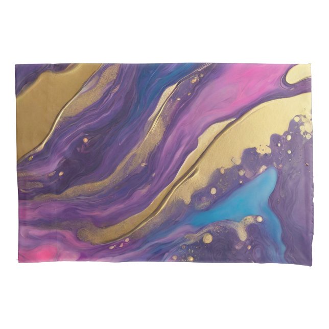 Abstract Flow Art-Blue Purple Pink and Gold- Pillowcase (Front)