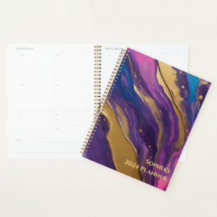 Abstract Flow Art- Blue Purple Pink and Gold- Planner