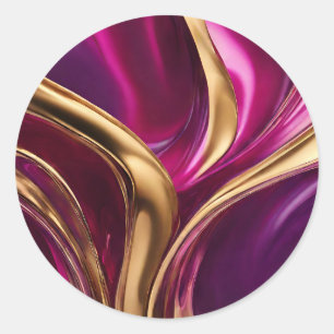 Abstract Flow Art-Fuchsia Purple and Gold- Classic Round Sticker