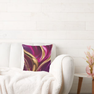 Abstract-Flow Art-Fuchsia Purple and Gold- Cushion