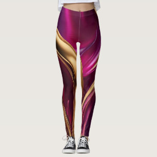 Abstract-Flow Art-Fuchsia Purple and Gold- Leggings