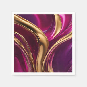 Abstract Flow Art-Fuchsia Purple and Gold- Napkin