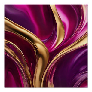 Abstract Flow Art-Fuchsia Purple and Gold- Poster