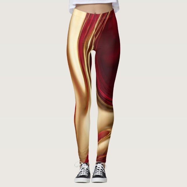 Abstract-Flow Art-Red and Gold- Leggings (Front)