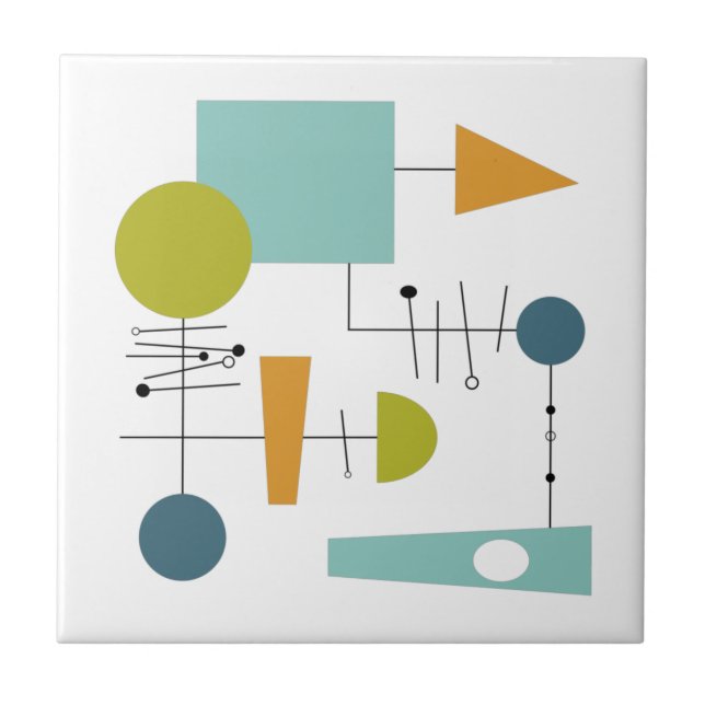 Abstract Flow Chart Geometric Mid Century Ceramic Tile (Front)