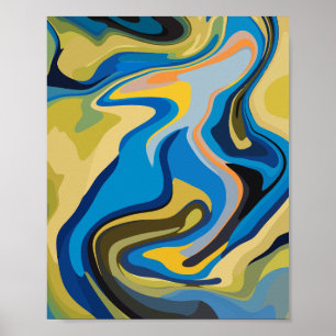 Abstract Flow of Blue and Earthy Tones Poster