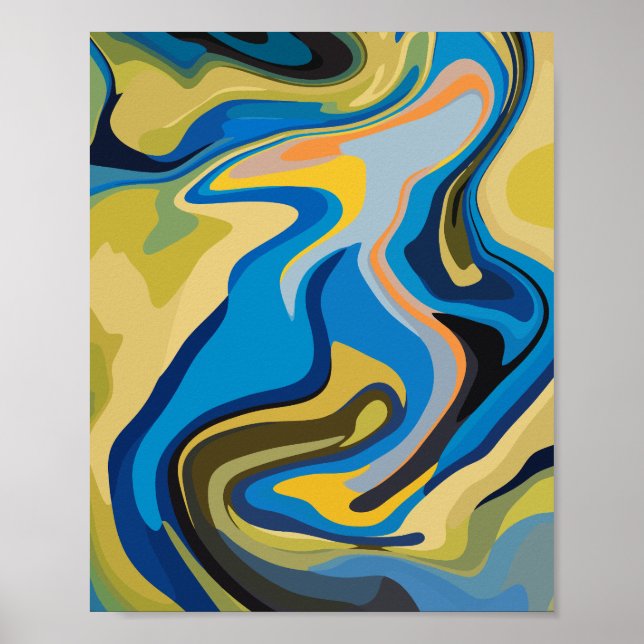 Abstract Flow of Blue and Earthy Tones Poster (Front)