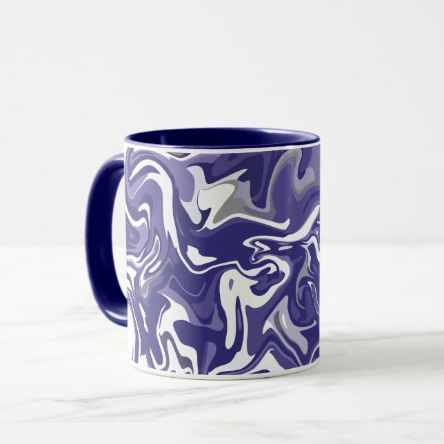 Abstract Flow with Navy Blue, White, & Grey  Mug (Front Left)