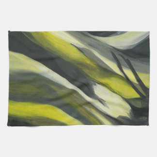 Abstract Flow - Yellow Grey Tea Towel