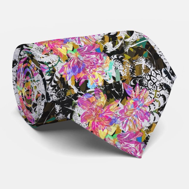 Abstract flower and animal pattern colourful tie (Rolled)