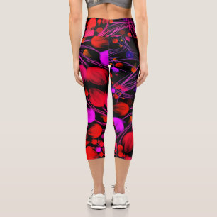 Abstract flower and foliage water colour capri leggings