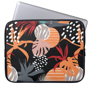 Abstract flower and tropical leaves drawing seamle laptop sleeve