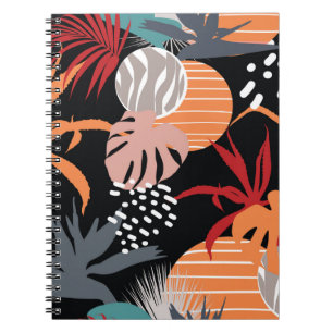 Abstract flower and tropical leaves drawing seamle notebook