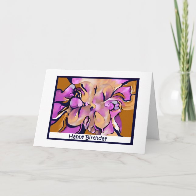 Abstract Flower Blank Happy Birthday Card (Front)