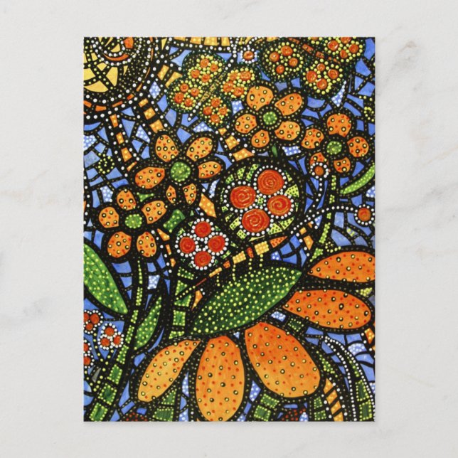 Abstract Flower & Butterfly Colourful Art Postcard (Front)