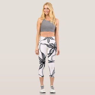 Abstract Flower Design Capri Leggings