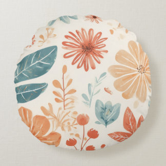 Abstract Flower Designed  Round Cushion