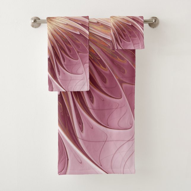 Abstract Flower Fractal Art & Shades of Burgundy Bath Towel Set (Insitu)