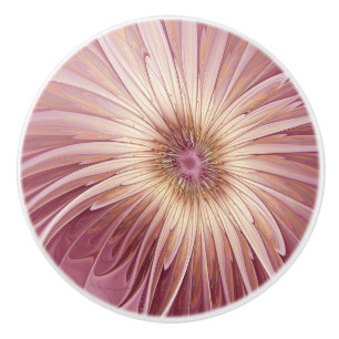 Abstract Flower Fractal Art & Shades of Burgundy Ceramic Knob