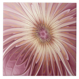 Abstract Flower Fractal Art & Shades of Burgundy Ceramic Tile