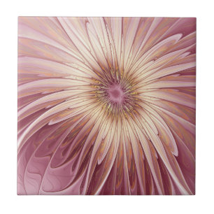 Abstract Flower Fractal Art & Shades of Burgundy Ceramic Tile