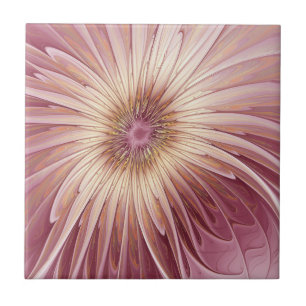 Abstract Flower Fractal Art & Shades of Burgundy Ceramic Tile