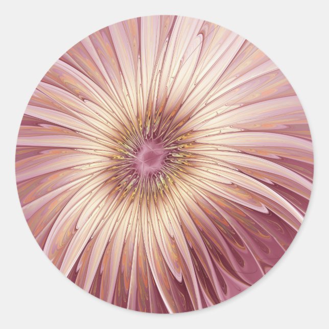 Abstract Flower Fractal Art & Shades of Burgundy Classic Round Sticker (Front)