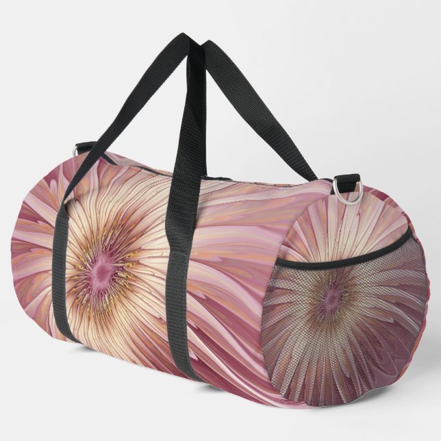 Abstract Flower Fractal Art & Shades of Burgundy Duffle Bag (Right Corner)