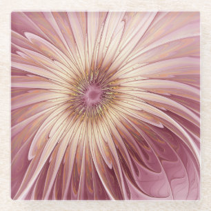 Abstract Flower Fractal Art & Shades of Burgundy Glass Coaster