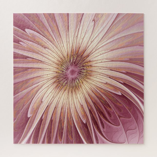Abstract Flower Fractal Art & Shades of Burgundy Jigsaw Puzzle (Vertical)