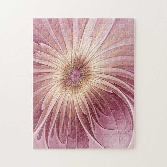 Abstract Flower Fractal Art & Shades of Burgundy Jigsaw Puzzle (Vertical)