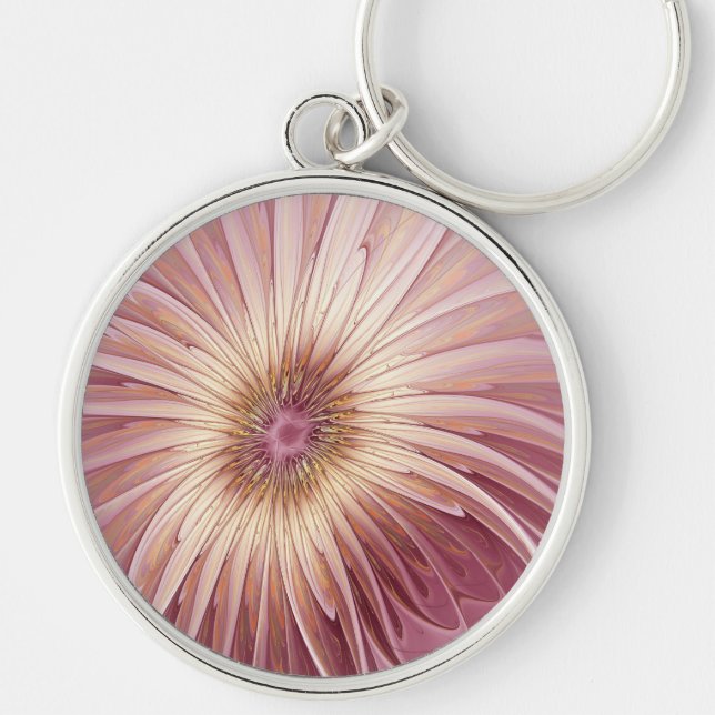 Abstract Flower Fractal Art & Shades of Burgundy Key Ring (Front)