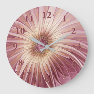 Abstract Flower Fractal Art & Shades of Burgundy Large Clock