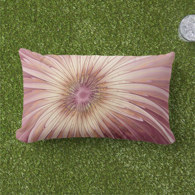Abstract Flower Fractal Art & Shades of Burgundy Lumbar Cushion (Grass)