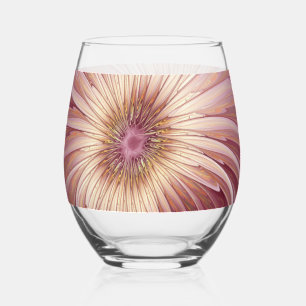 Abstract Flower Fractal Art & Shades of Burgundy Stemless Wine Glass