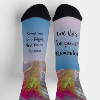 Abstract Flower in bright colours with message on  Socks