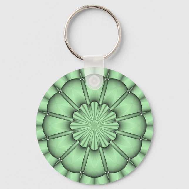 Abstract Flower in Pale Green Key Ring (Front)