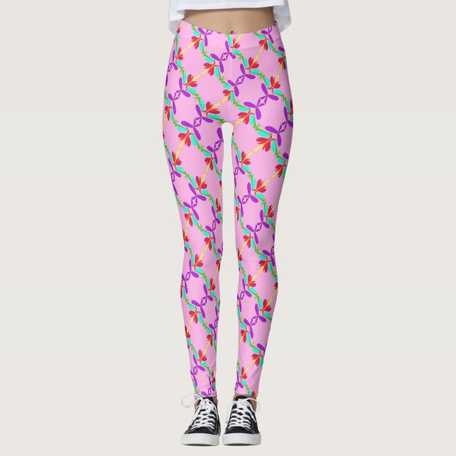 Abstract Flower in Pink All Over Design Yoga Pants (Front)
