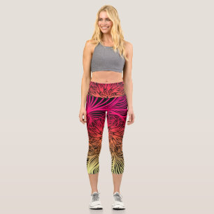 Abstract flower in swirling lines capri leggings