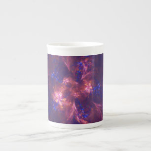Abstract Flower Light Purple And Vivid Blue Mix Bone China Mug