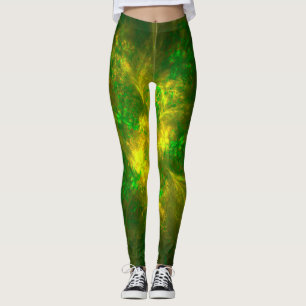 Abstract Flower Light Yellow And Green Patterns Leggings
